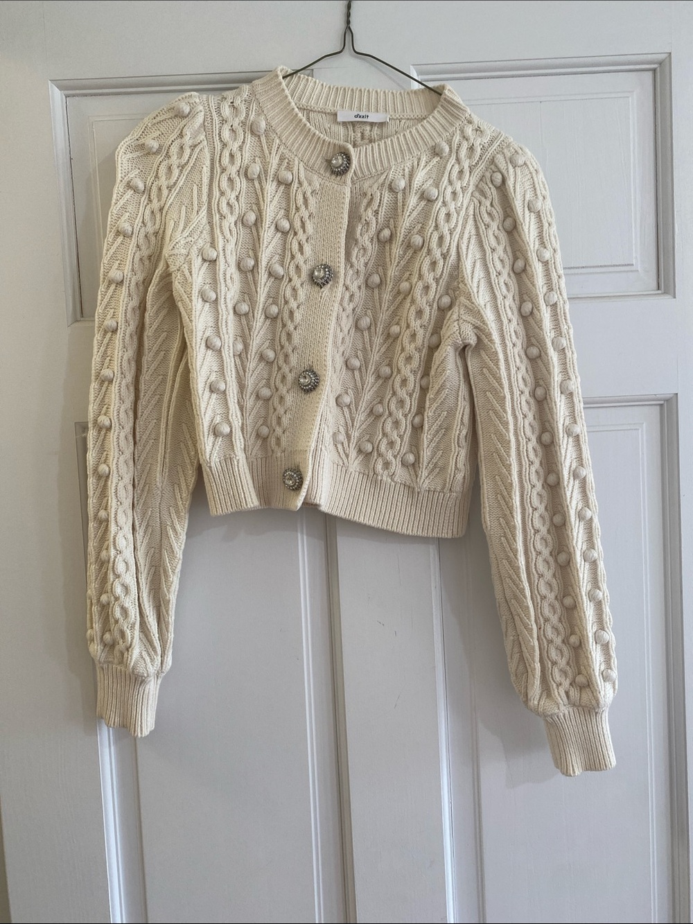 Cream Cable Knit Button-Front Women's Sweater Cardigan